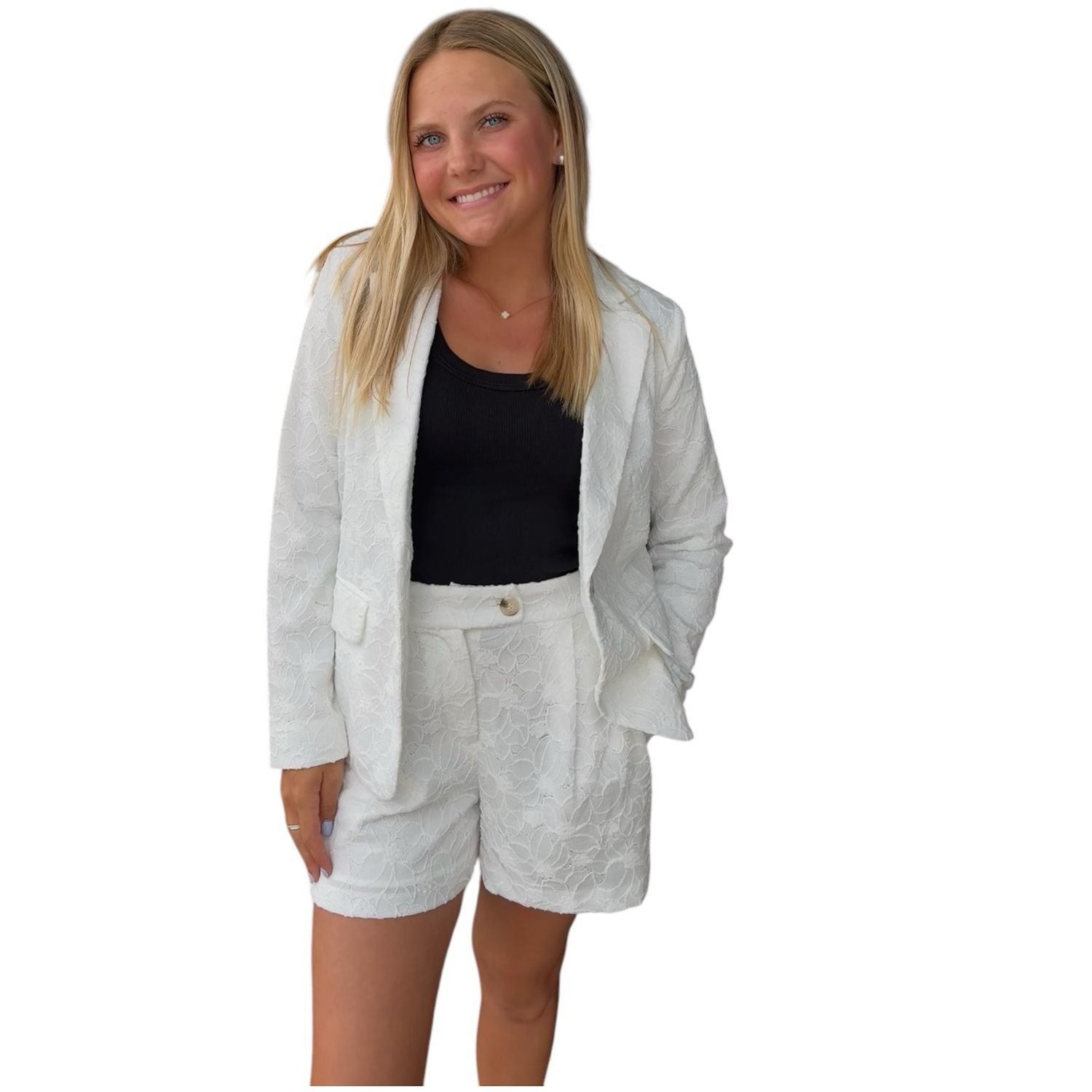 Millie Eyelet Blazer-Wht