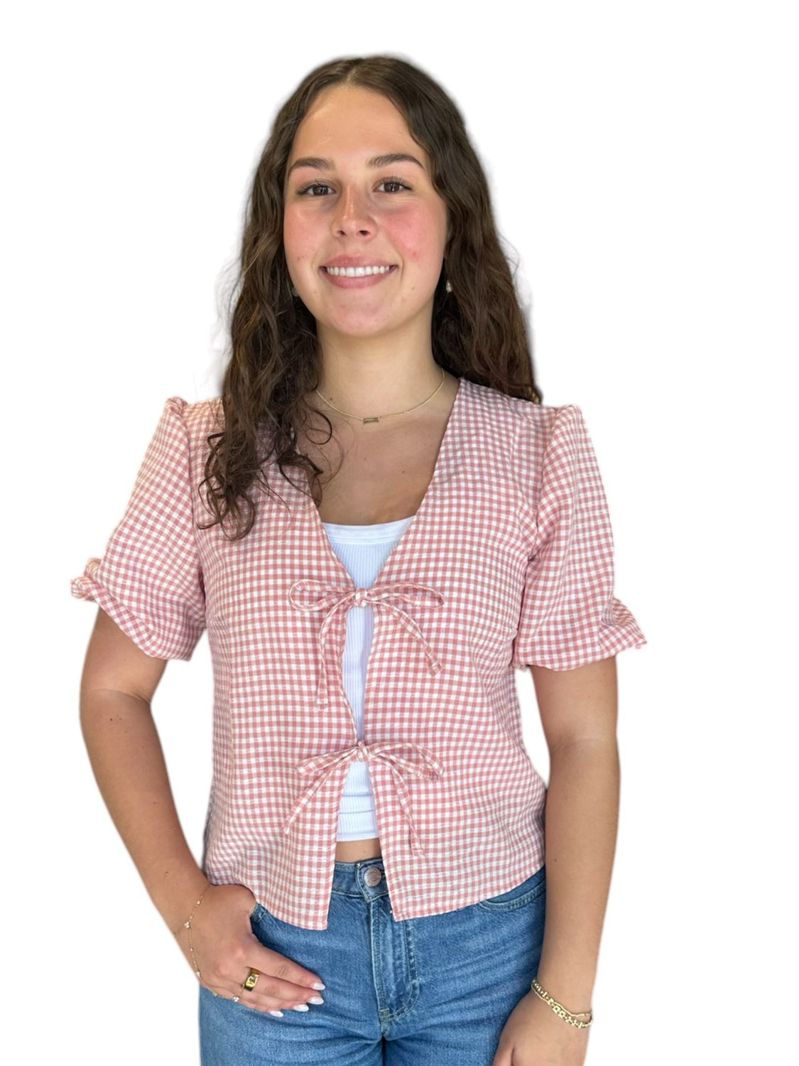 Cheri Check Blouse-Pink