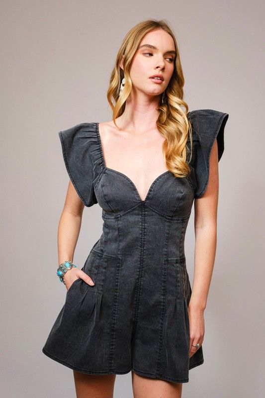 Sweetest Denim Romper-Black