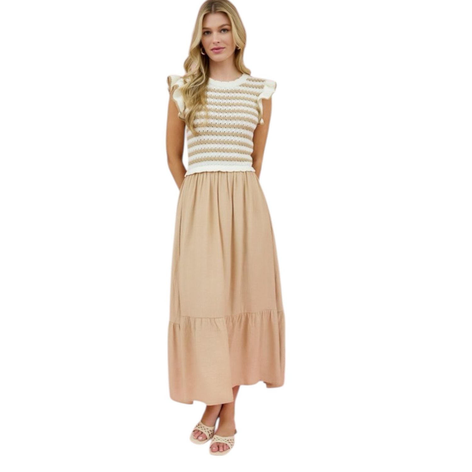 Kara Khaki Sweater Top Midi