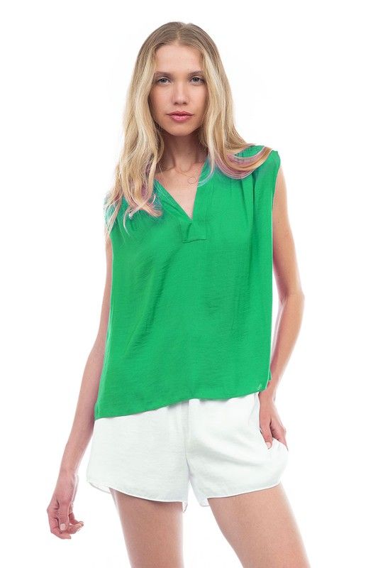 Cameron Collar Top-Green