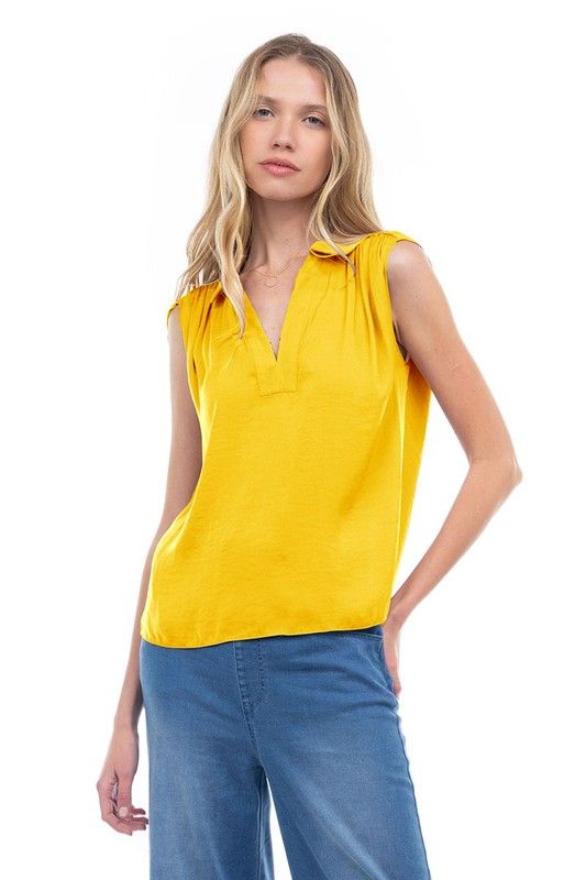 Cameron Collar Top-Yellow