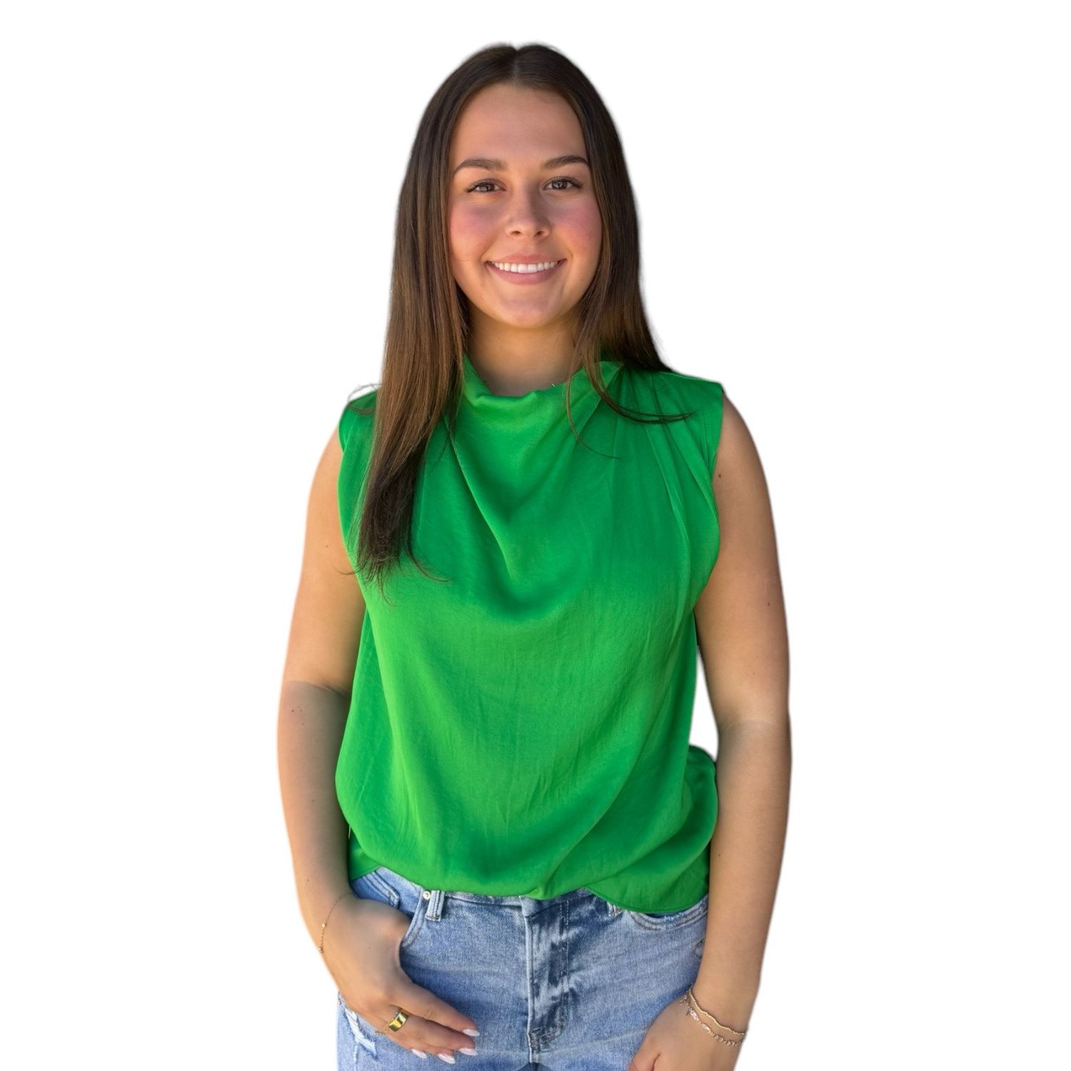 Darla Drape Neck Top-Green