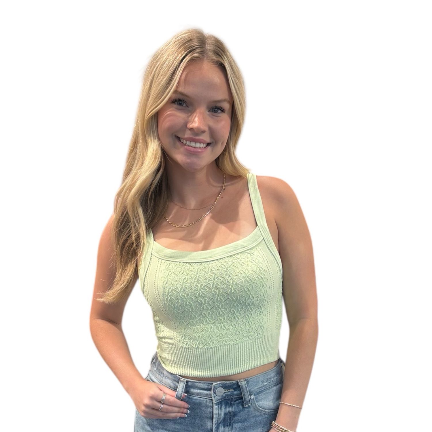 Floral Lace Tank-Sage