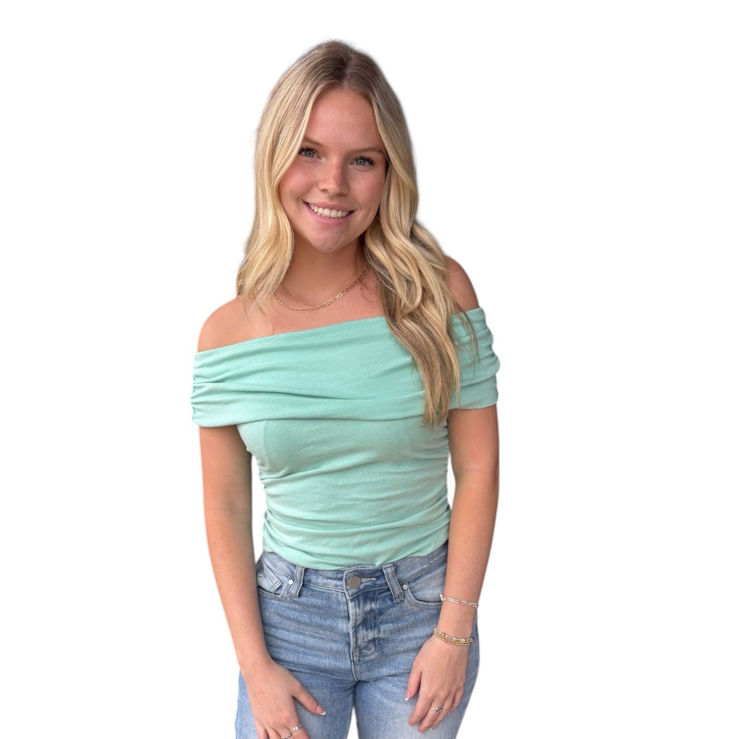 Rita Off Shoulder Top-Turq