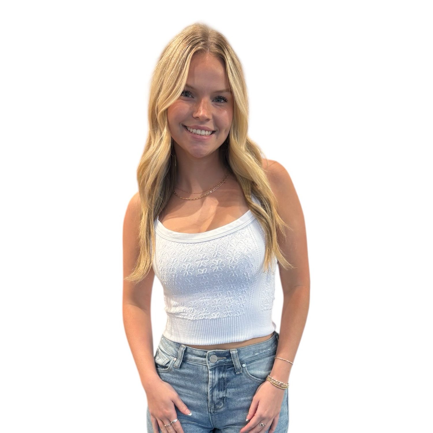 Floral Lace Tank-White