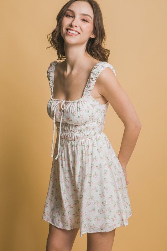 Tanna Floral Mini Dress-Cream