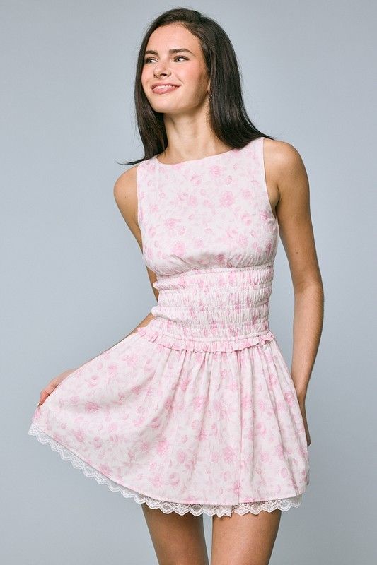 Pastel Floral Boatneck Dress-Pink