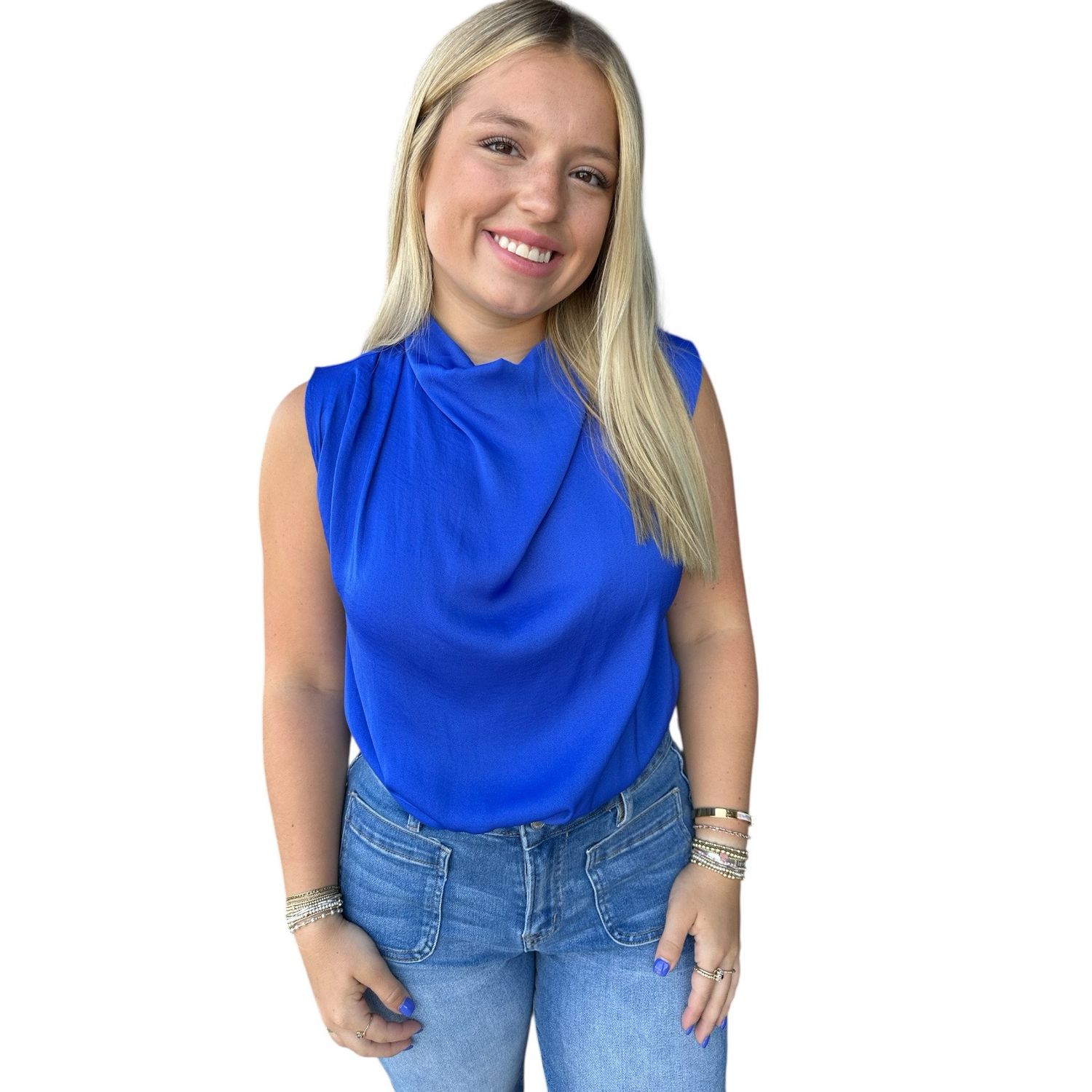 Darla Drape Neck Top-Royal
