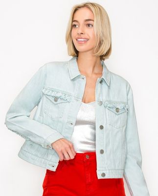 Ruffle Denim Jacket-Ice
