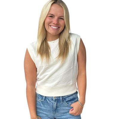 French Terry Boxy Tank-Cream