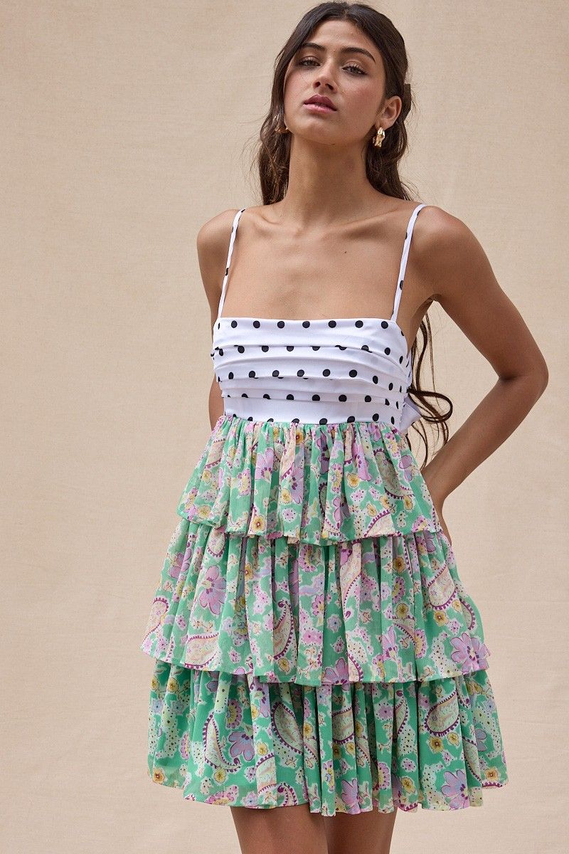 Dots N Paisley Dress-Turq