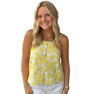 Emb Cami Top-Yellow