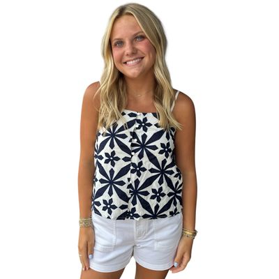 Emb Cami Top-Navy