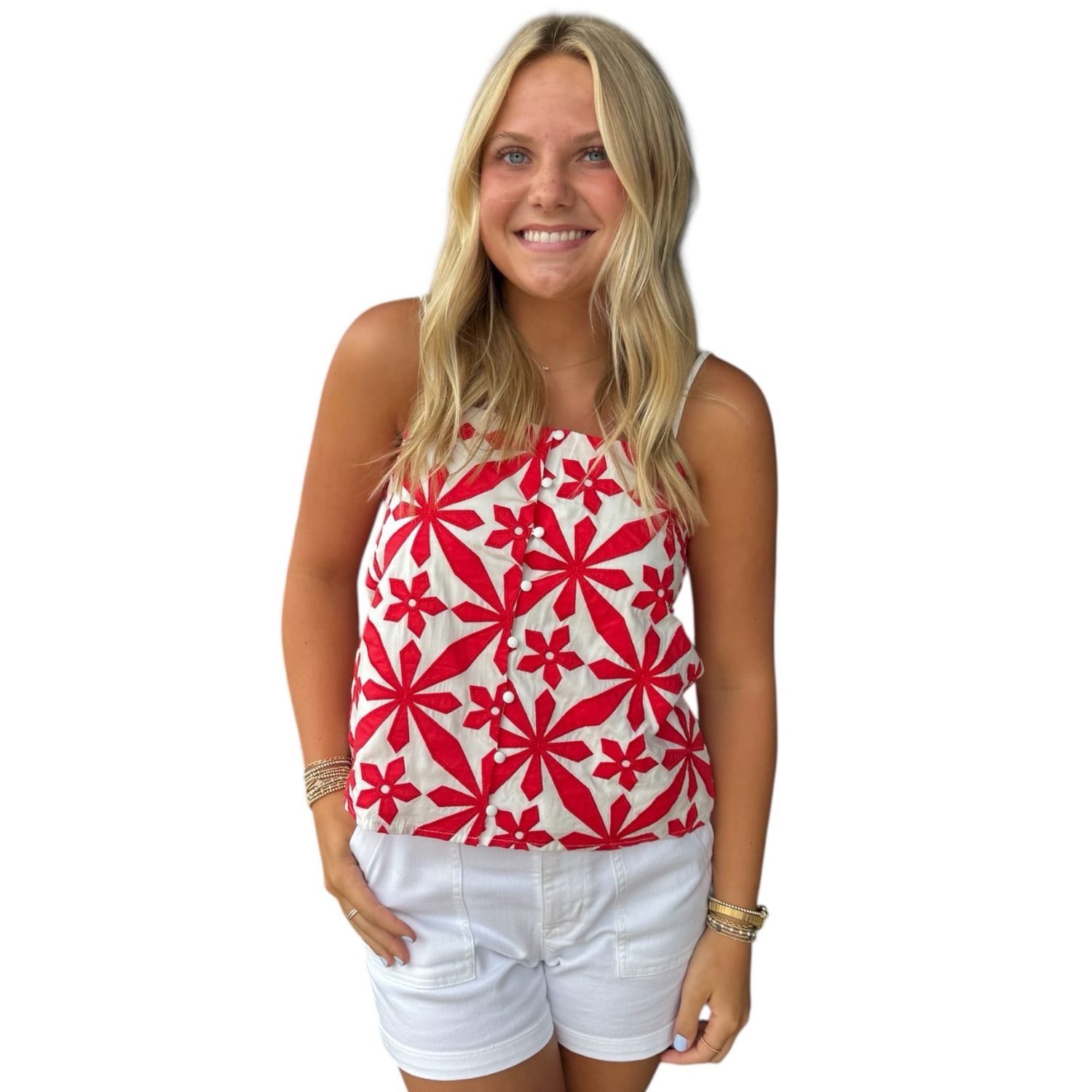 Emb Cami Top-Red