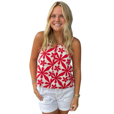 Emb Cami Top-Red