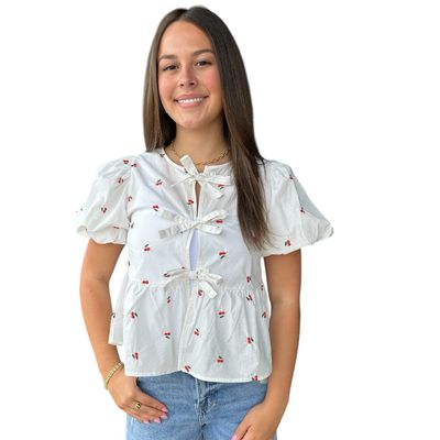 Cherry Tie Front Top