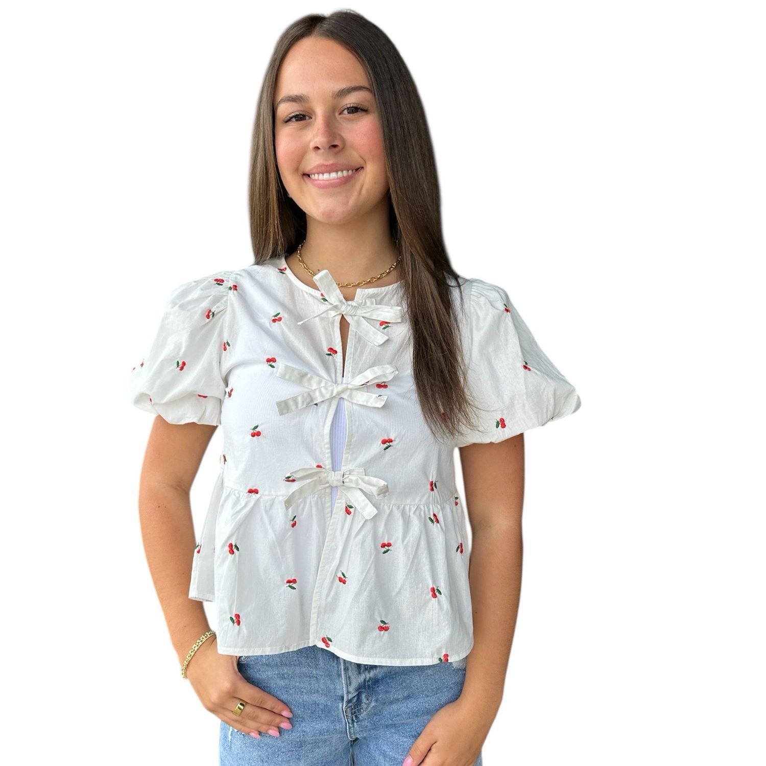 Cherry Tie Front Top
