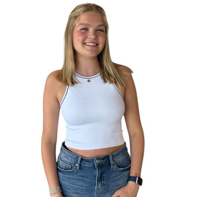 Piper Hi Neck Tank-Wht