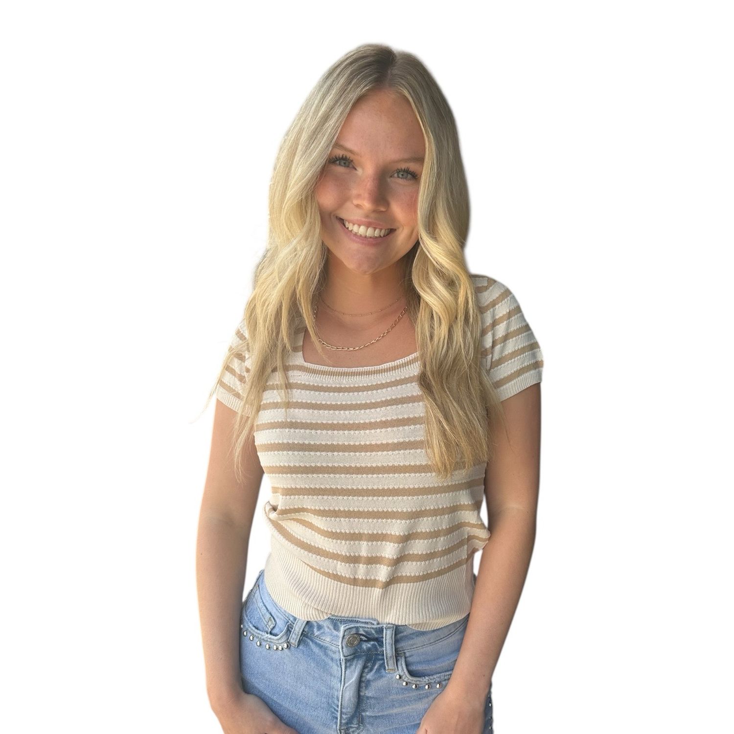 Sally Stripe Square Neck-Tan