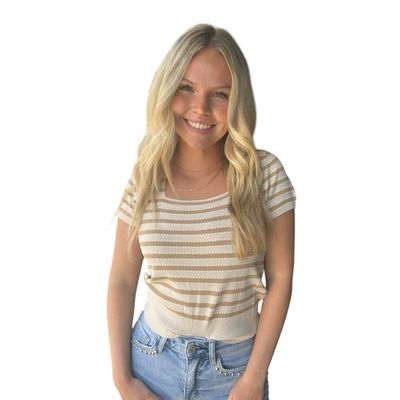 Sally Stripe Square Neck-Tan
