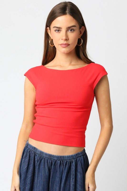 Hillary Lo Back Tee-Red