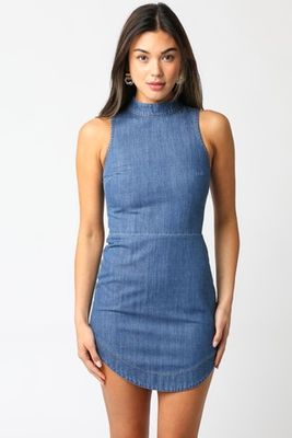 Hi Neck Denim Dress