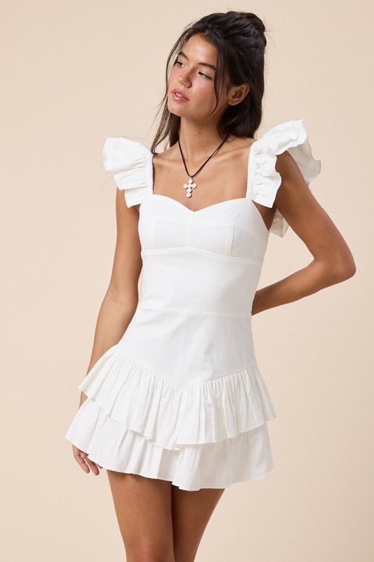 Lorin Ruffle Dress-Wht