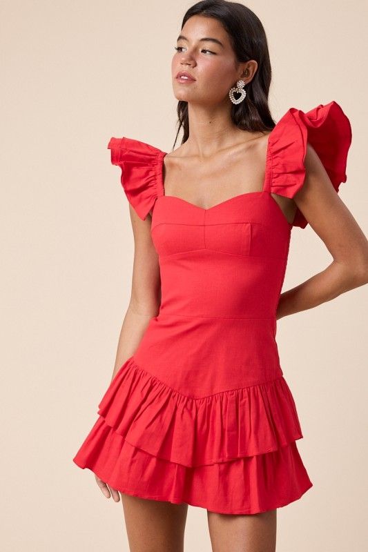 Lorin Ruffle Dress-Red