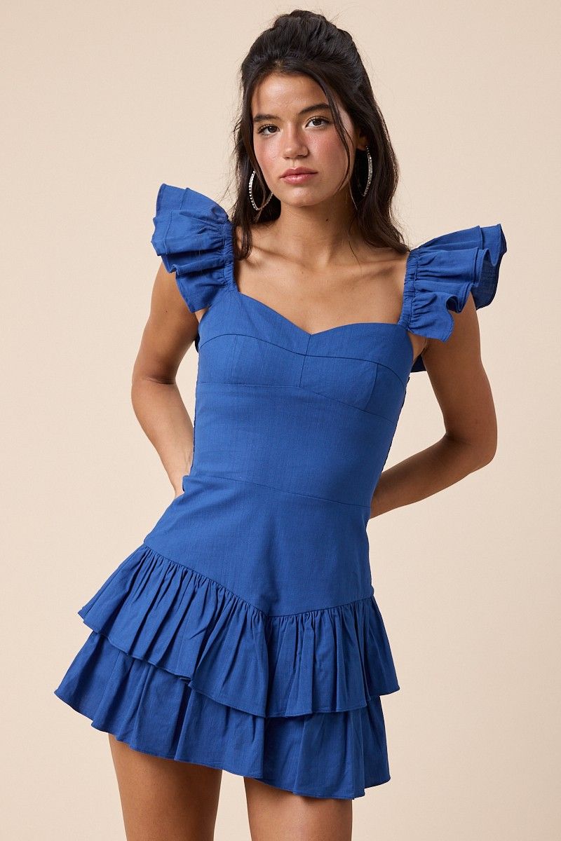 Lorin Ruffle Dress-Blue