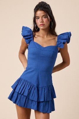 Lorin Ruffle Dress-Blue