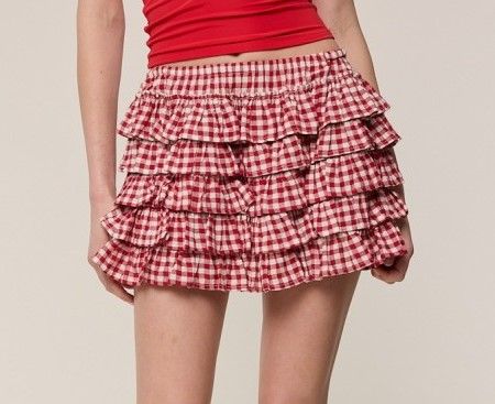 Lizzy Gingham Skirt-Red