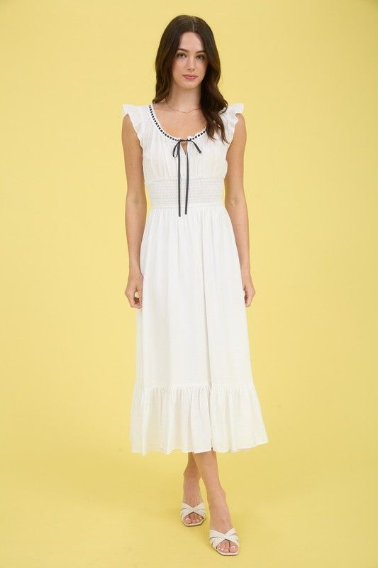 Ribbon Detail Midi-Wht