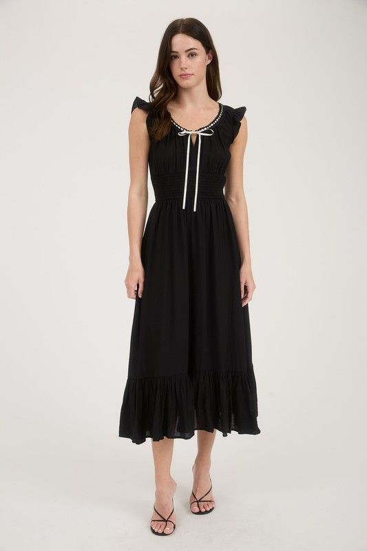 Ribbon Detail Midi-Blk