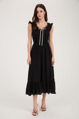 Ribbon Detail Midi-Blk