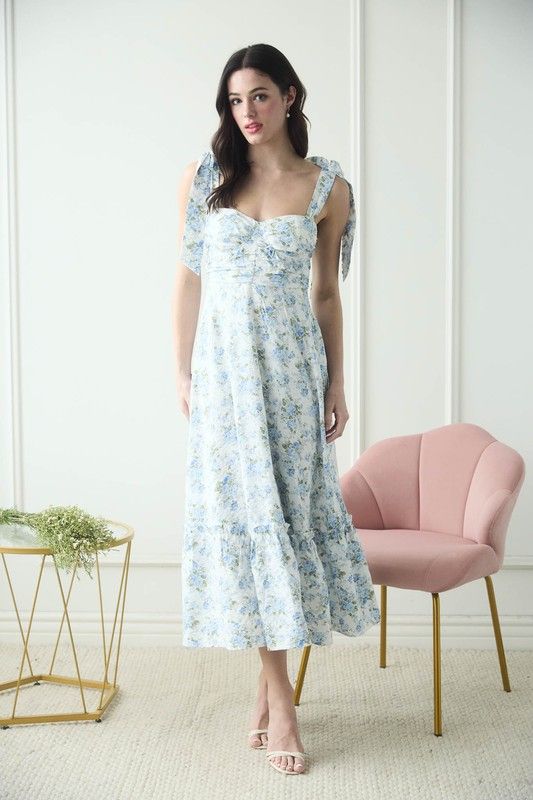 Corset Top Floral Maxi-Blue