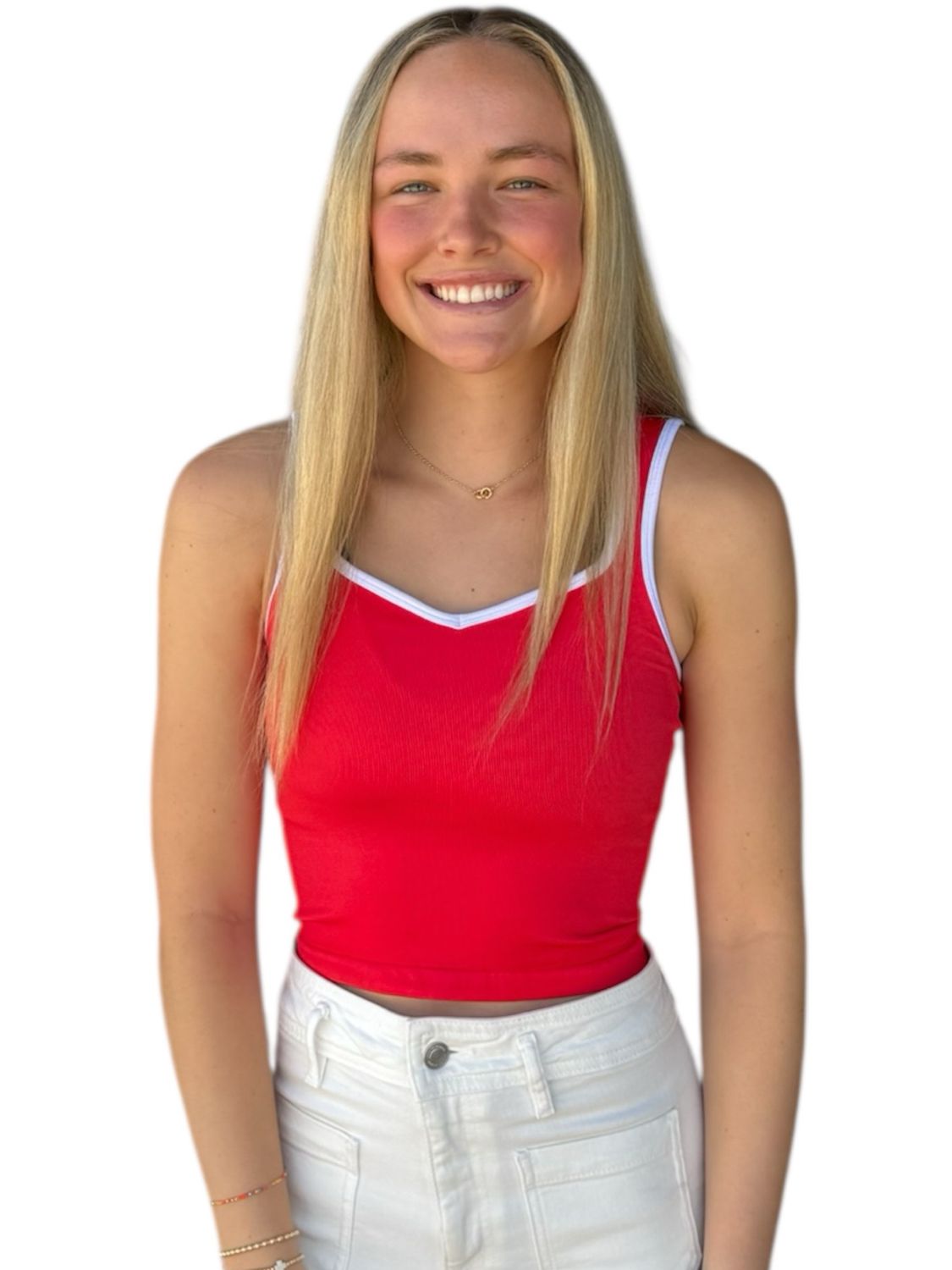 Sweetheart Piped Tank-Red