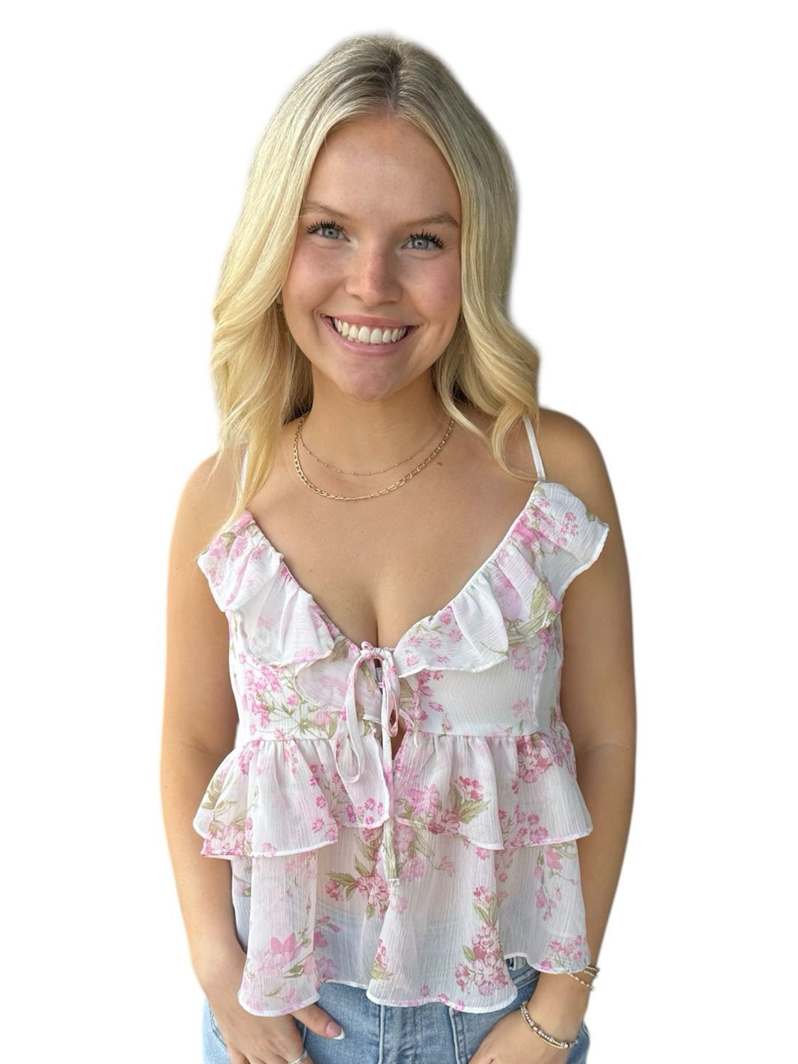 Tammy Floral Ruffle Top-Pink