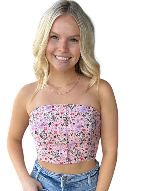 Pink Floral Crop Tube Top