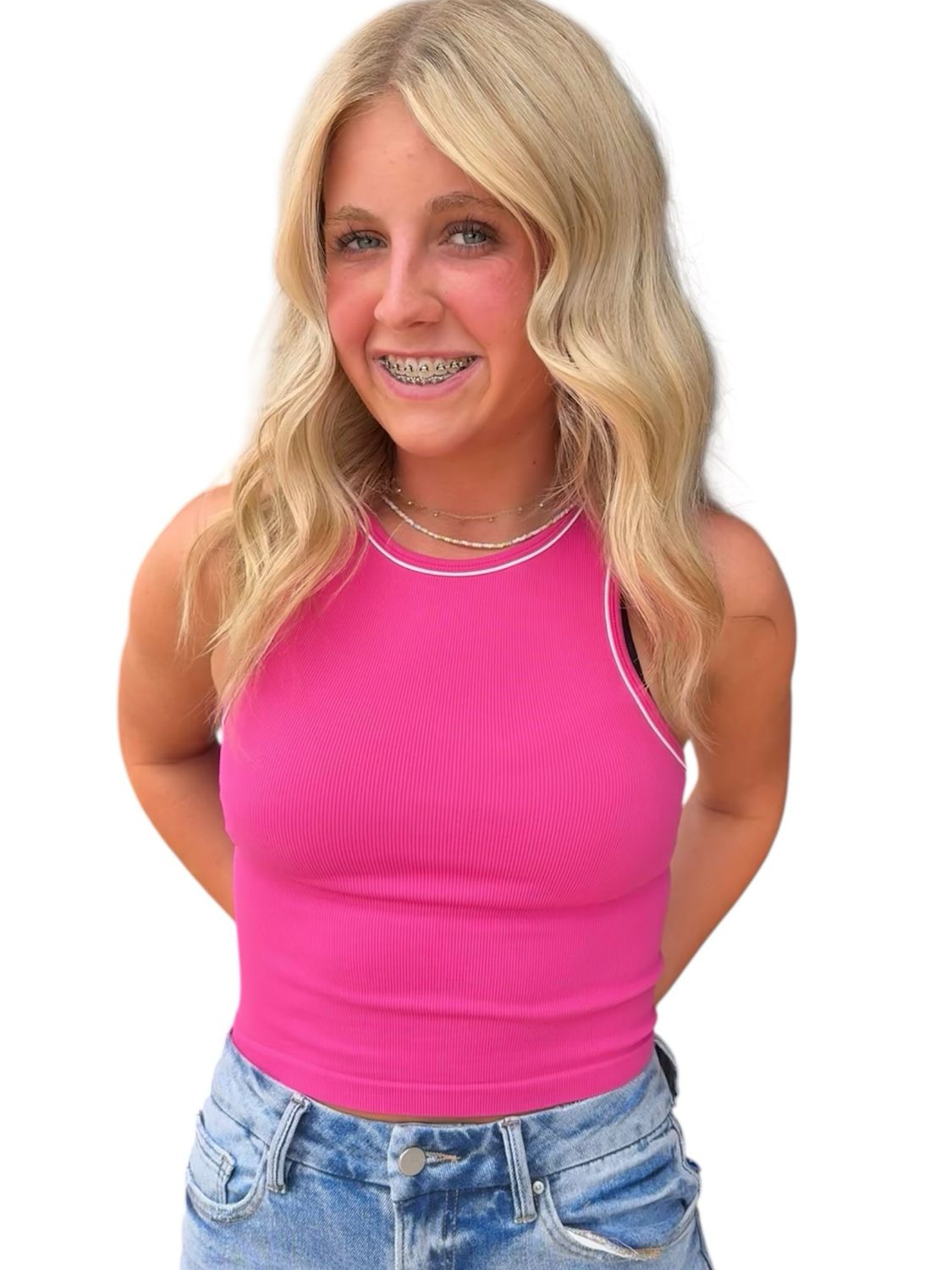 Piper Hi Neck Tank-Pink
