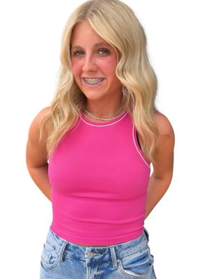 Piper Hi Neck Tank-Pink