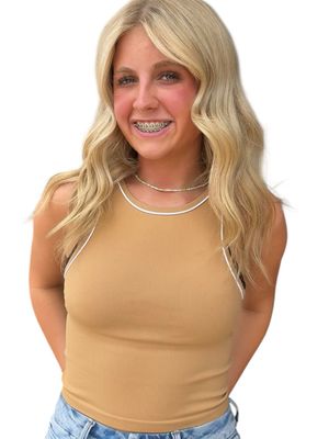 Piper Hi Neck Tank-Tan