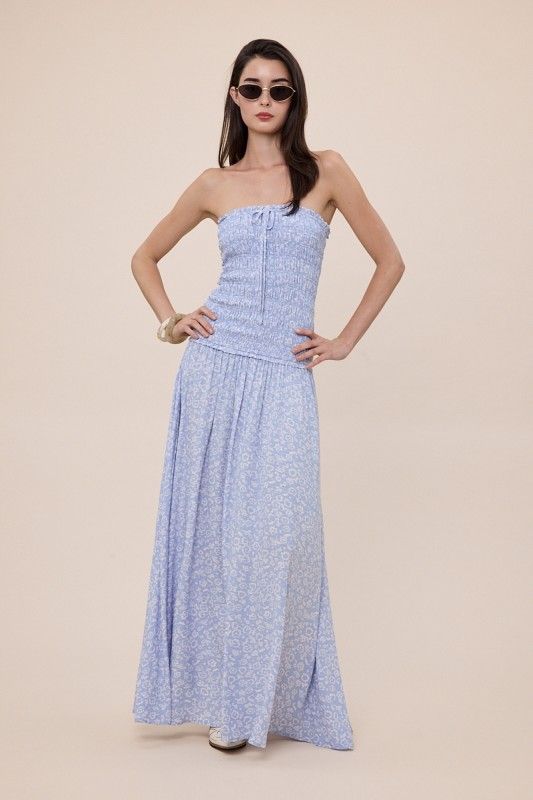 Pastel Smocked Maxi Dress-Blue