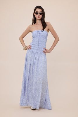 Pastel Smocked Maxi Dress-Blue