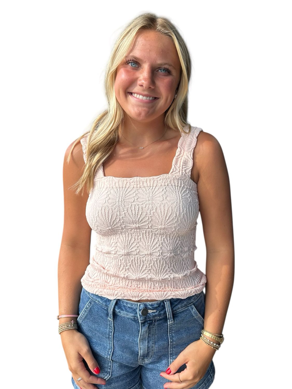 Lace Square Neck-Peach