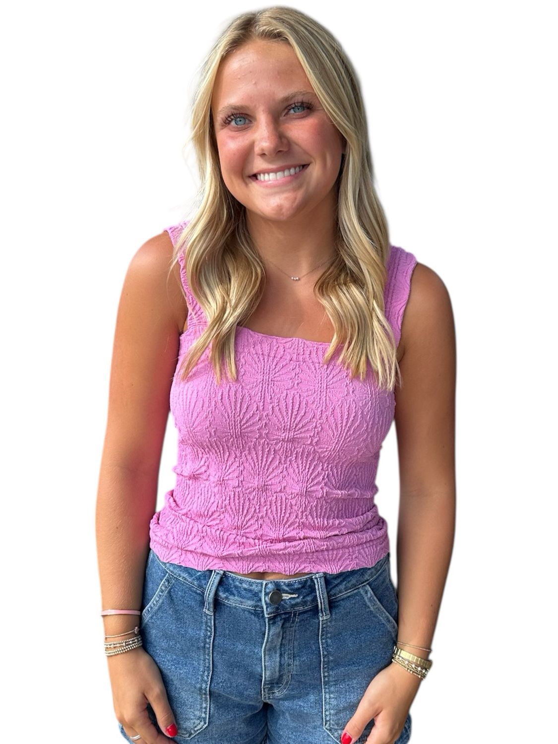 Lace Square Neck-Pink