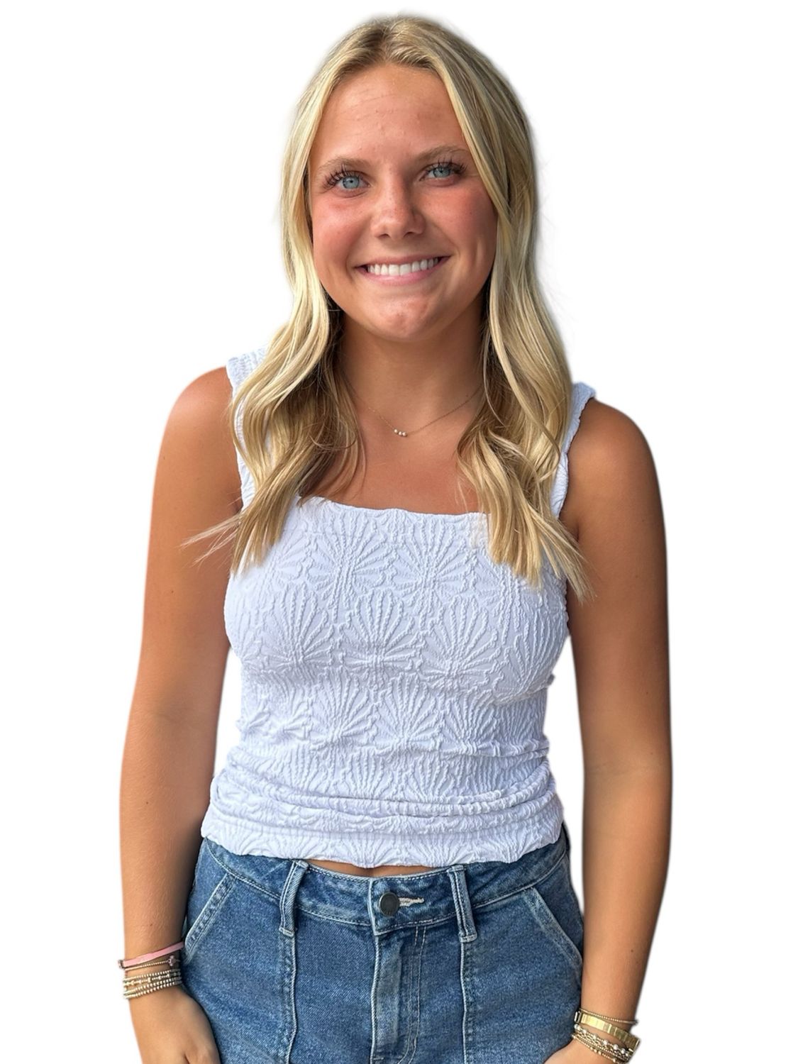 Lace Square Neck-Wht