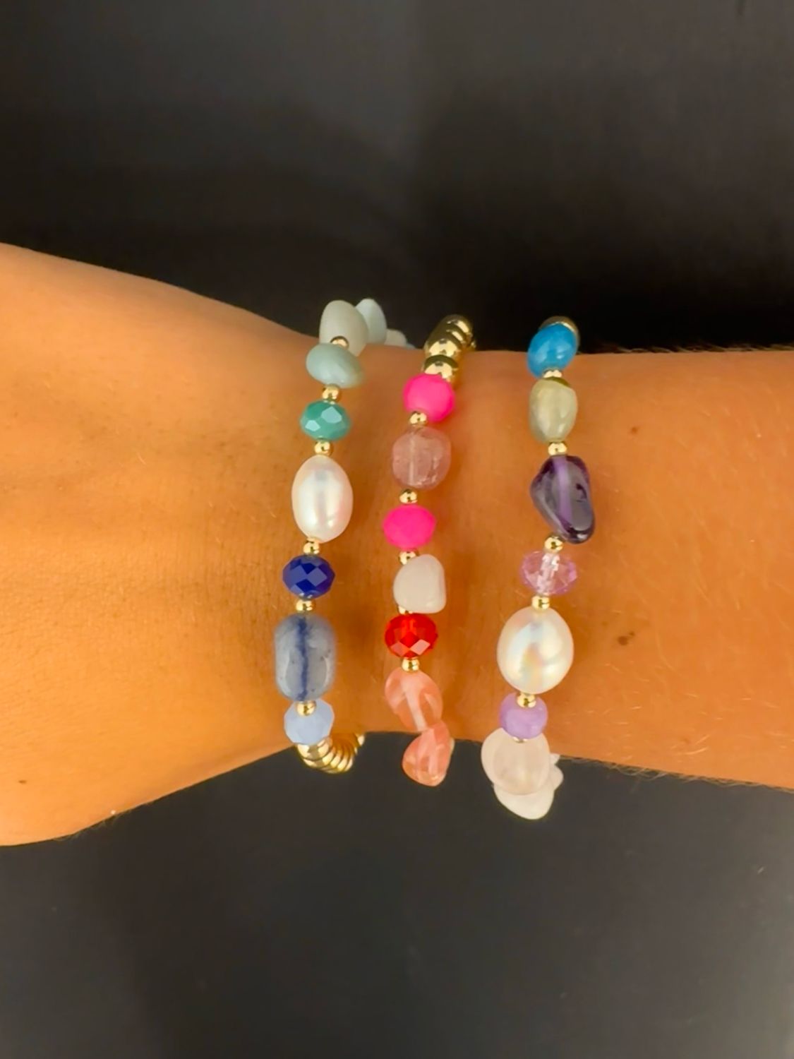 3 Strand Semi Stone Bracelet