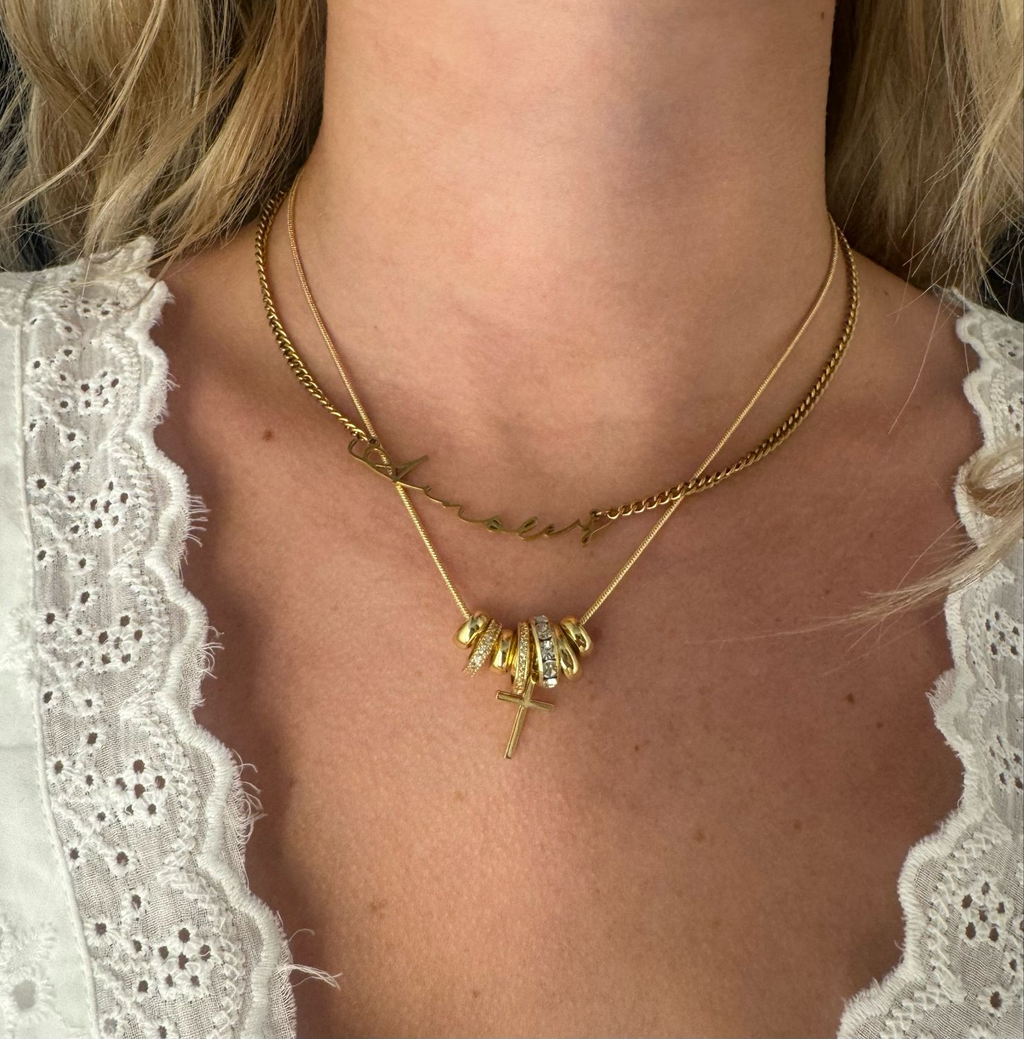 Gold Pltd Cross Charm Neck