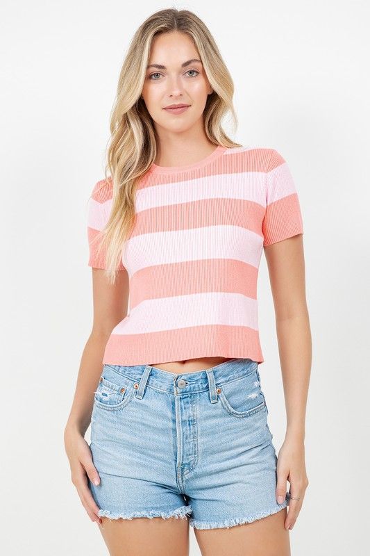 Kaci Stripe Sweater-Pink